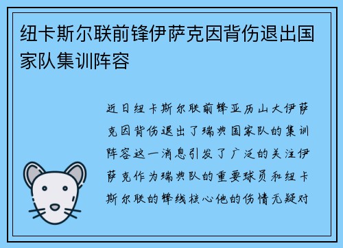 纽卡斯尔联前锋伊萨克因背伤退出国家队集训阵容