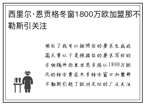 西里尔·恩贡格冬窗1800万欧加盟那不勒斯引关注
